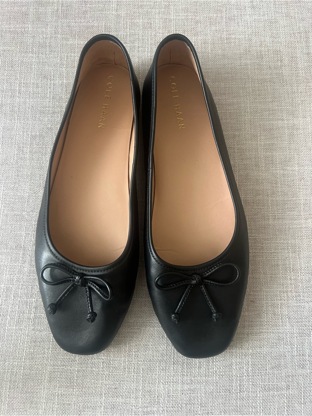 Cole Haan Black Leather Ballet Flats, Womens 7.5, bow office casual dressy fall